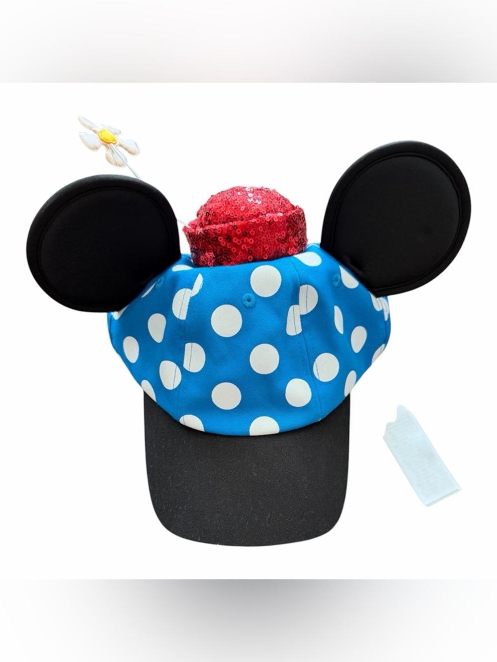 Disney Parks Exclusive Blue Polka Dot Minnie Mouse Hat w/Ears & Flower NWT